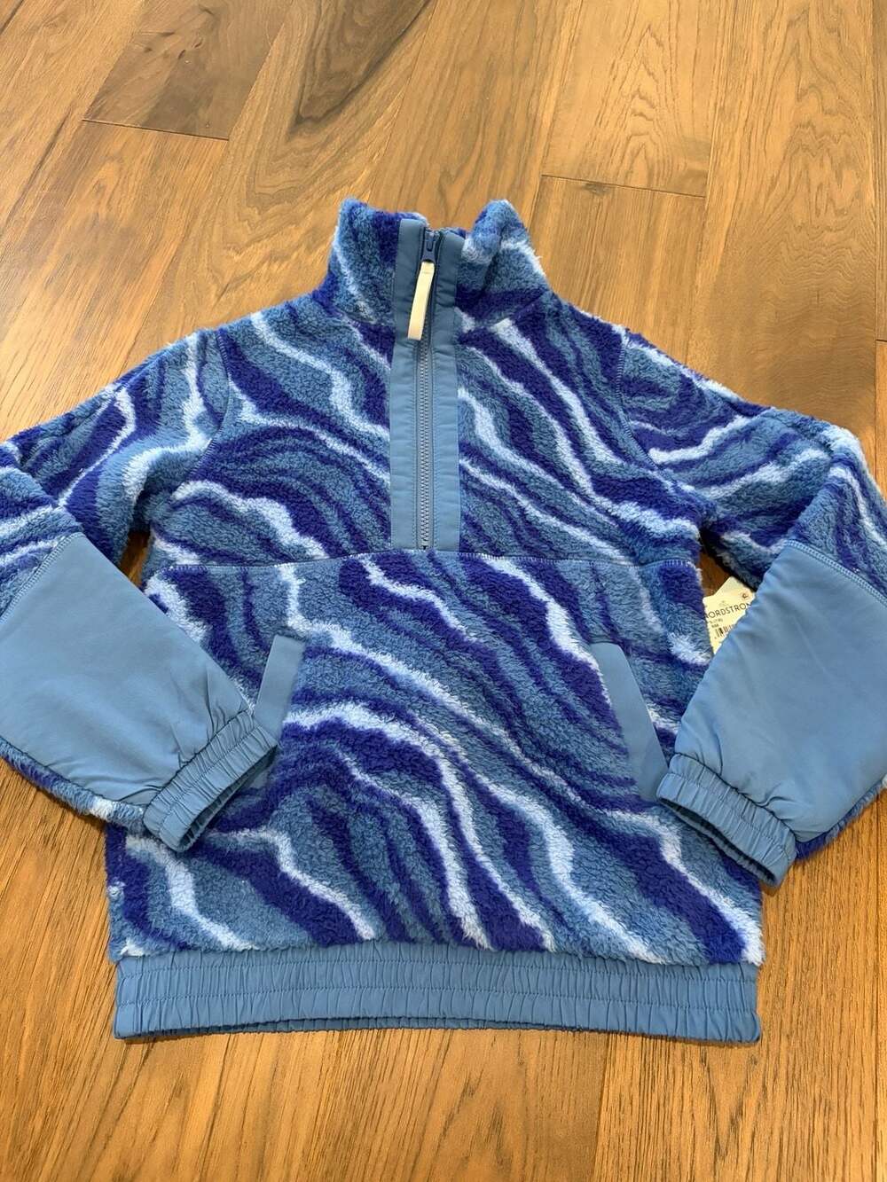 Zella Girl Blue Swirl Sherpa Fleece 1/4 Zip Pullover Jacket Size S (7/8) New